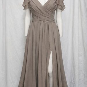 Taupe Chiffon Wrap Maxi Dress - Brand: